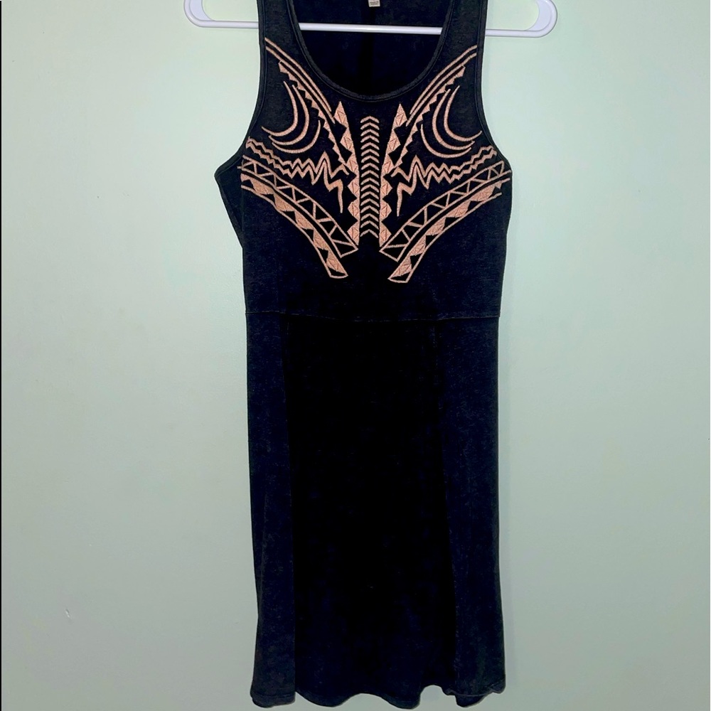Mini dress, embroidered, charcoal color, size small